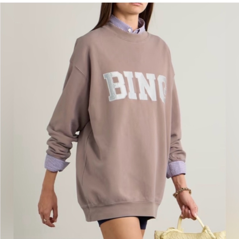 NWT Anine Bing Tyler Satin Block Letter Logo Oversized Pullover Sweatshirt Top M - Picture 3 of 11
